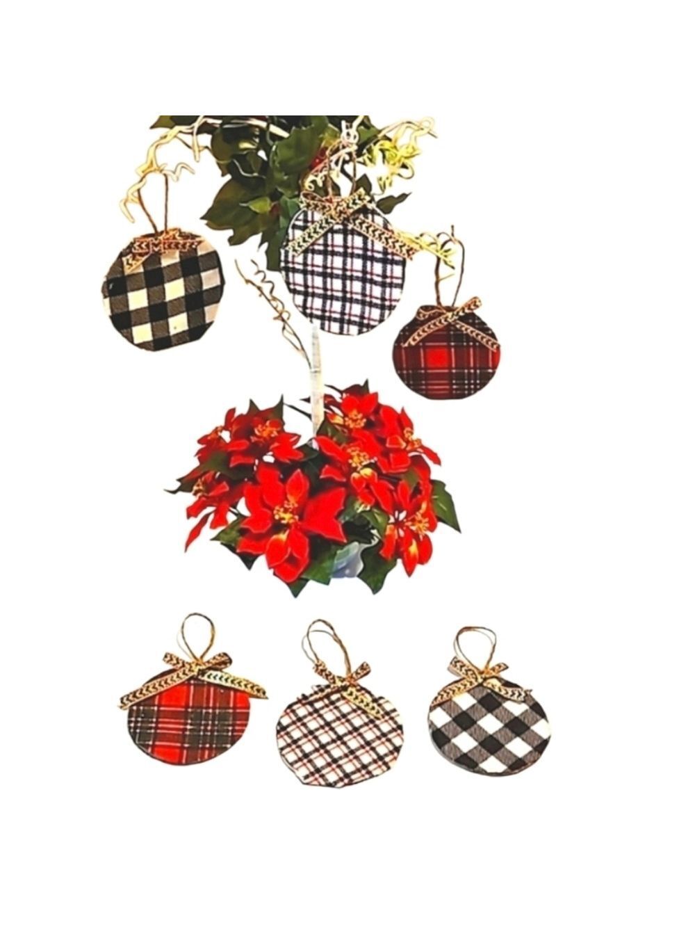 Hand Crafted Upcycled Plaid Fabric Christmas Hanging Ornaments